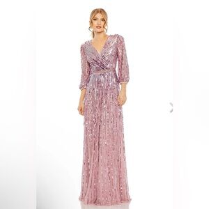 Mac Duggal Blush Pink Sequined Over 3/4 Sleeve Gown Size 2 New